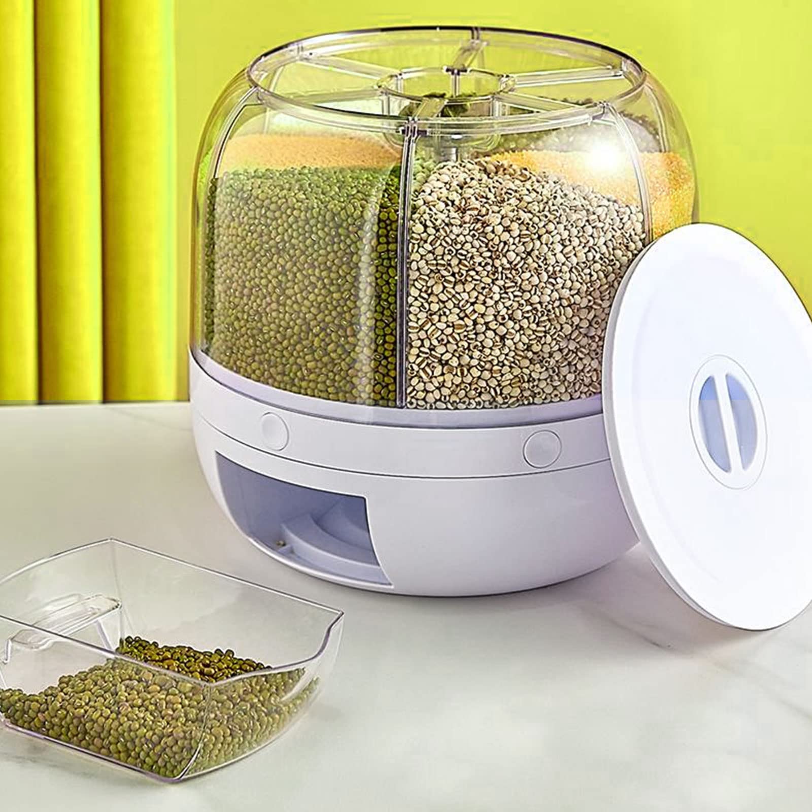 5-Grid 10L Wall Mounted Dry Food Dispenser with Rotating Design - Precise Food Output Control for Kitchen, Pantry & Pet Food Storage | Perfect for Rice, Cereal, Nuts & Coffee Organization