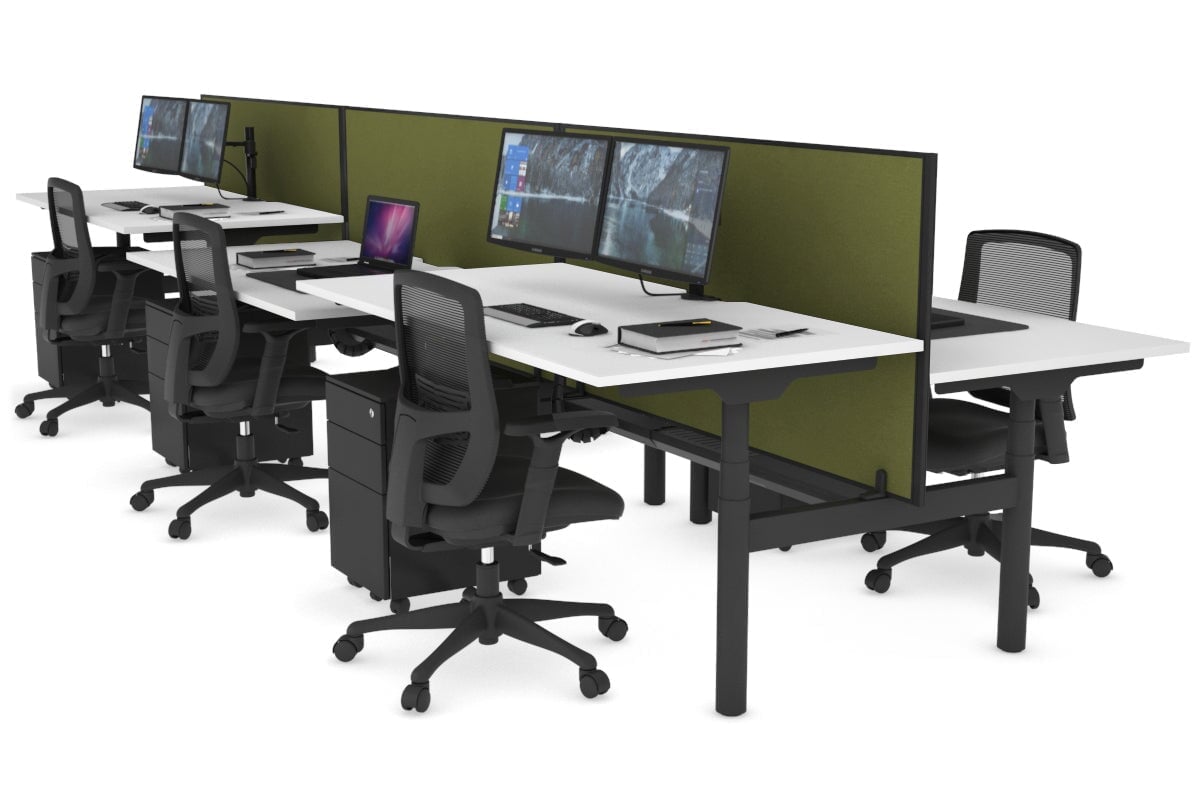 Flexi Premium Height Adjustable 6-Person H Bench Workstation - Black Frame [1400L x 800W with Cable Management] - Ideal for Office, Coworking Spaces & Collaborative Work Environments