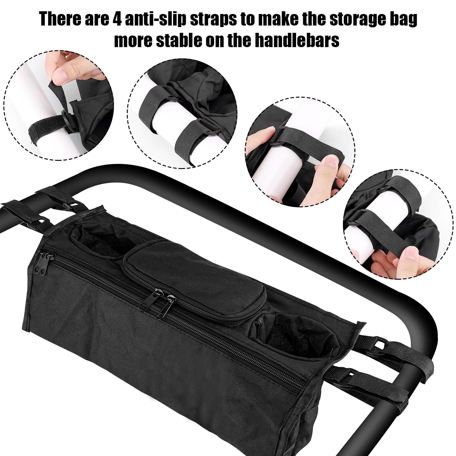 Wonderfold & Jeep Wagon Stroller Organizer with Cup Holders - Anti-Slip Baby Stroller Accessories with 2 Zippered Pockets, Adjustable Straps & Hooks - Perfect for Diaper Bags, Snacks & Drinks on Walks, Park Visits & Shopping Trips
