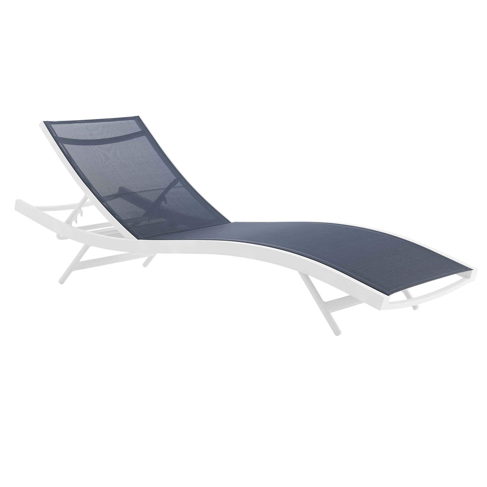 Modern Outdoor Patio Lounge Chair - Navy Blue & White Aluminum Chaise for Garden, Balcony, Poolside - Comfortable Relaxation in Sun or Shade