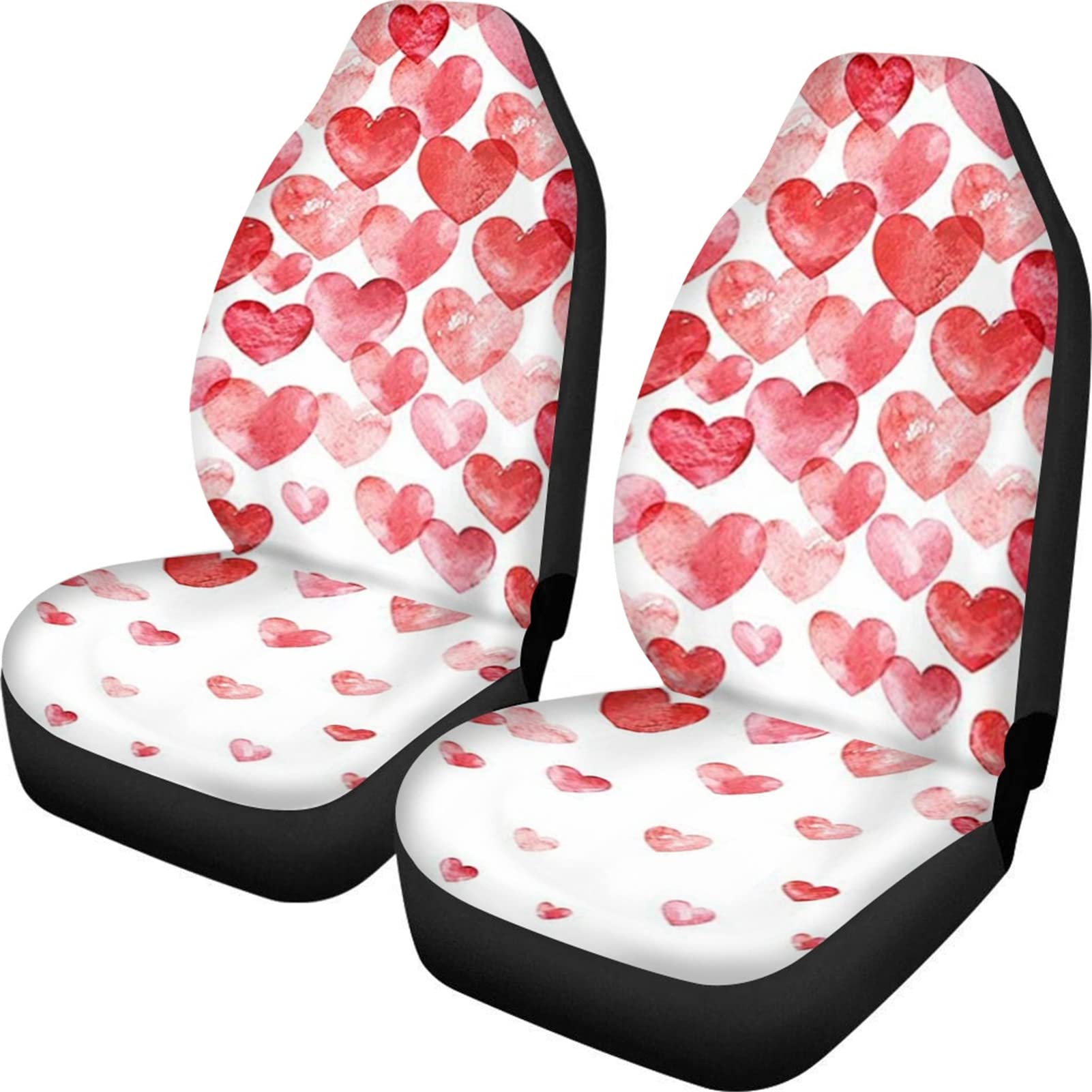 Valentine's Day Car Seat Covers Full Set - Universal Fit for Most Cars - Heart Pattern Front Seat Covers for Women & Girls - Soft Car Interior Accessories - Perfect for Romantic Dates & Gift Giving