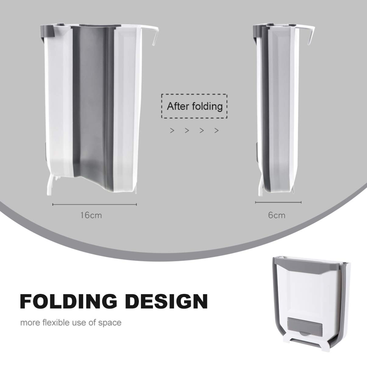Foldable Collapsible Trash Can - Hemoton 1PC White Door Mounted Garbage Bin with High Capacity | Space-Saving Cabinet Storage Basket for Office, Kitchen & Bathroom | Perfect Small Trash Bag Holder for Home Organization