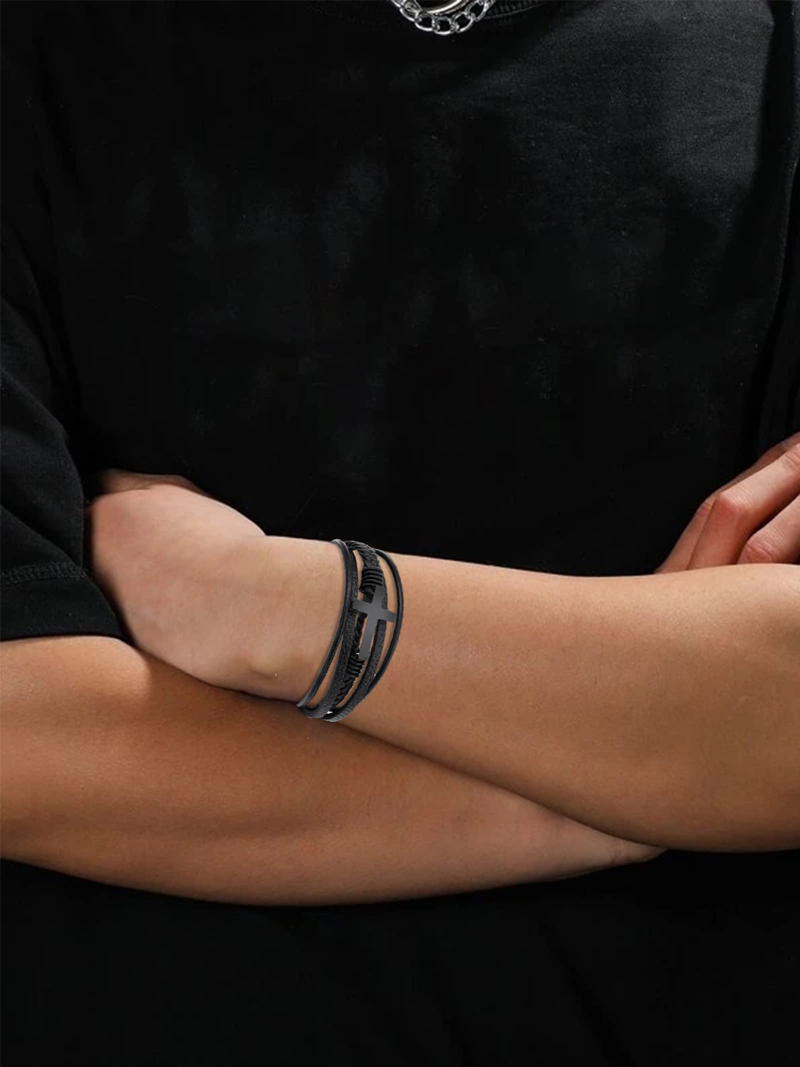 Christian Leather Cross Bracelet for Men - Religious Gift for Son or Grandson - Inspirational Faith Jewelry for Daily Wear & Special Occasions
