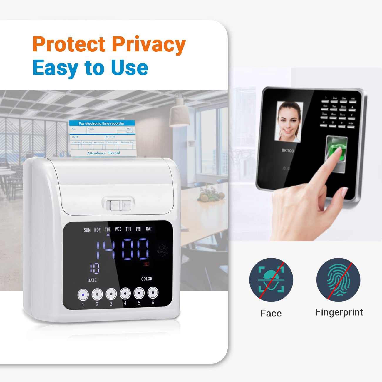 Tera Electronic Time Clock with 100pcs Double-Sided Monthly Time Cards (3.34x7.4
