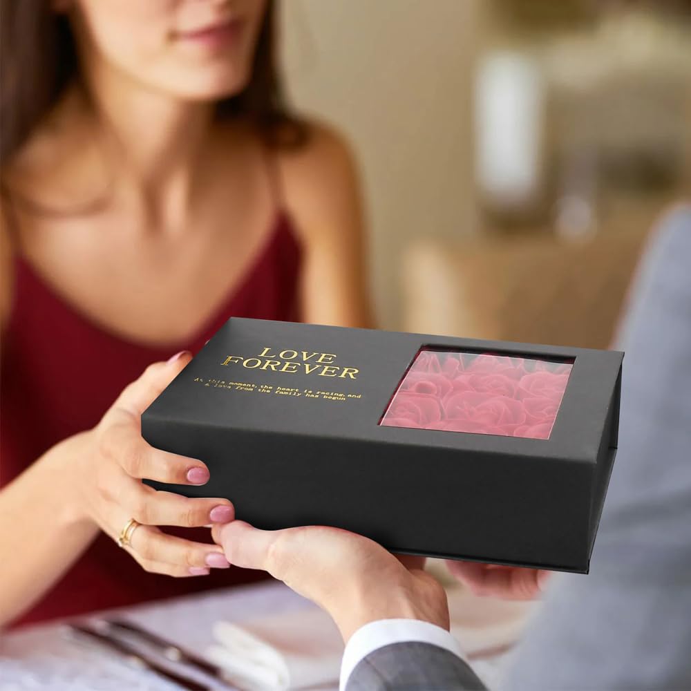 FullGen Preserved Rose Gift Box - Eternal Rose with 'I Love You' Necklace in 100 Languages for Her, 12-Rose Jewelry Box - Perfect Romantic Gift for Valentine's Day, Anniversary, Mother's Day & Christmas - Ideal for Surprise Proposals, Date Nights & Special Occasions