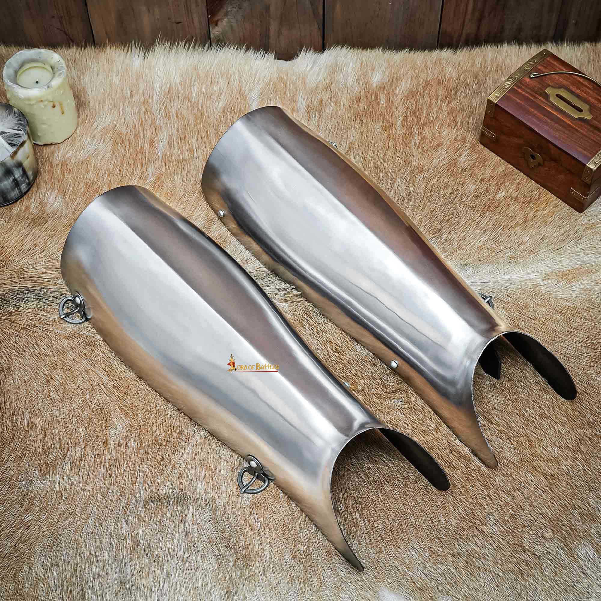 Lord of Battles Steel Greaves - 16 Gauge Medieval Leg Armor Set | Functional Leg Guards for LARP, Cosplay, Halloween, Renaissance Fairs & Medieval Reenactments | Perfect for Battle Reenactments, Costume Parties & Historical Events