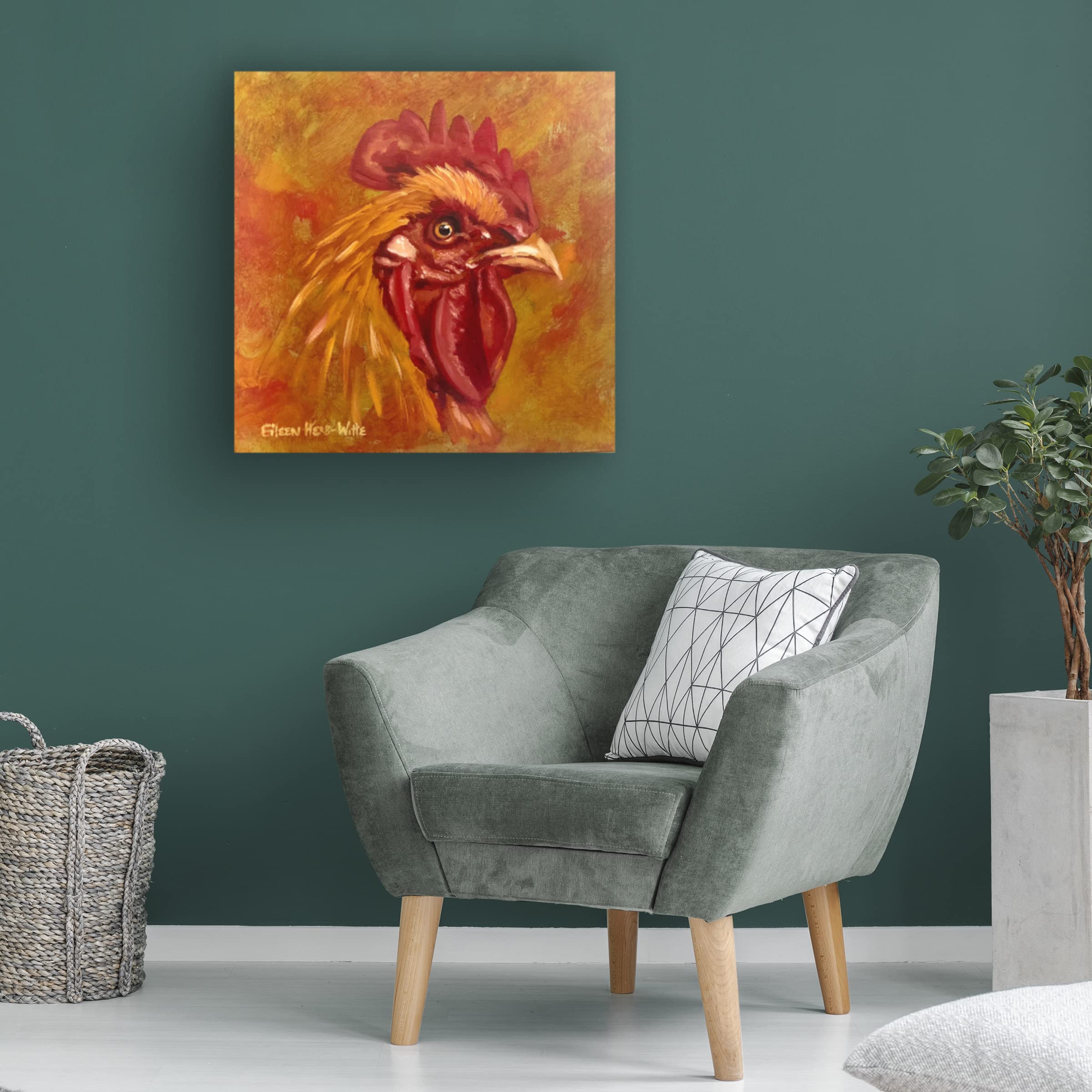 Trademark Fine Art 'Golden Rooster' Canvas Wall Art Print by Eileen Herb-Witte - Vibrant Rooster Painting for Farmhouse Decor, Kitchen Wall Art, Country Home & Office Decoration