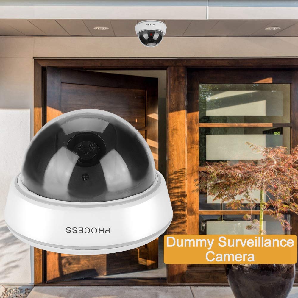 Fake Security Camera with Simulated IR LED Lights - White Dome Dummy Surveillance Camera for Home & Office Protection - Deter Burglars for Indoor/Outdoor Use