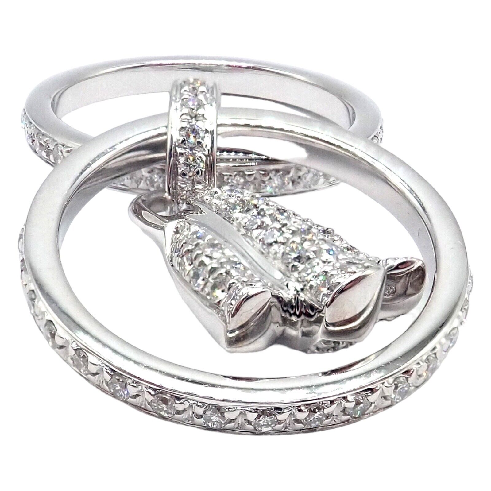 Authentic Piaget 18k White Gold Diamond Double Band Flower Ring - Luxury Jewelry for Weddings, Anniversaries & Special Occasions