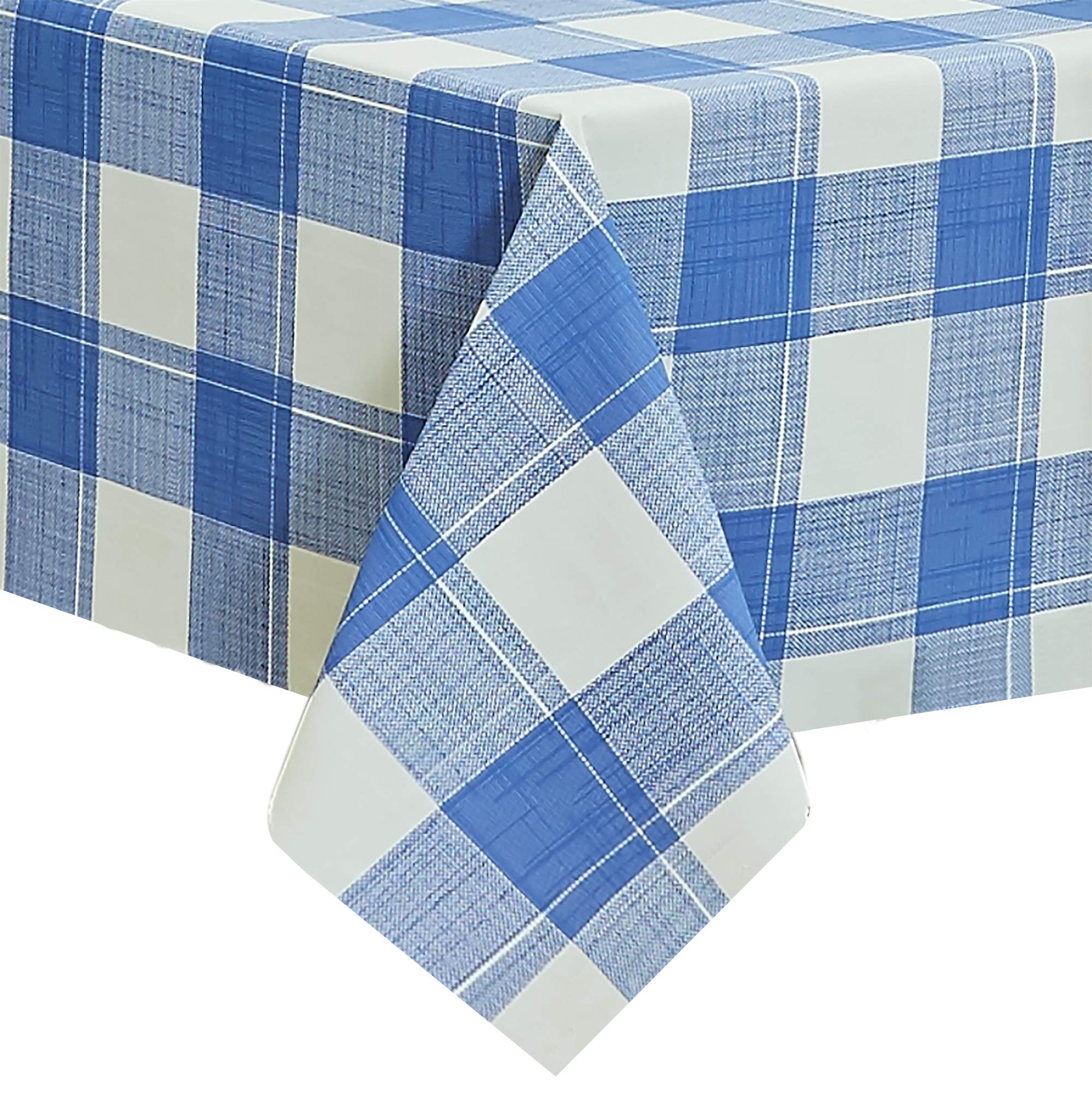 Obstal 100% Waterproof PVC Tablecloth - Oil & Spill Proof Vinyl Rectangle Table Cover for Indoor & Outdoor Use - Easy to Clean - Blue 54x54 Inch - Perfect for Picnics, BBQs, Parties & Daily Dining