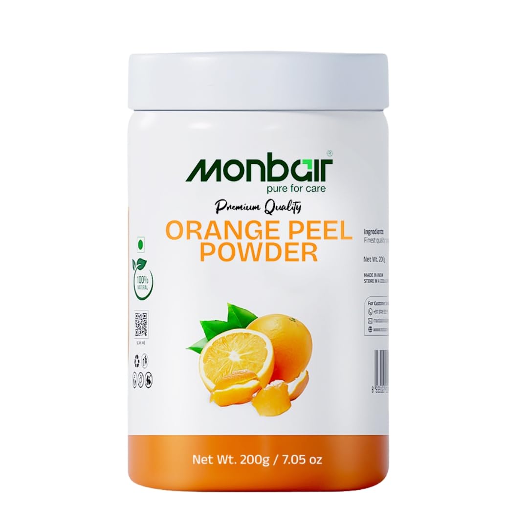 MONBAIR Orange Peel Facepack Powder - 100g | 100% Natural, Chemical-Free | Brightens Skin, Reduces Tan & Oil, Fades Scars, Boosts Collagen | Vitamin C Enriched for Deep Cleansing | Perfect for Daily Skincare & Spa Treatments