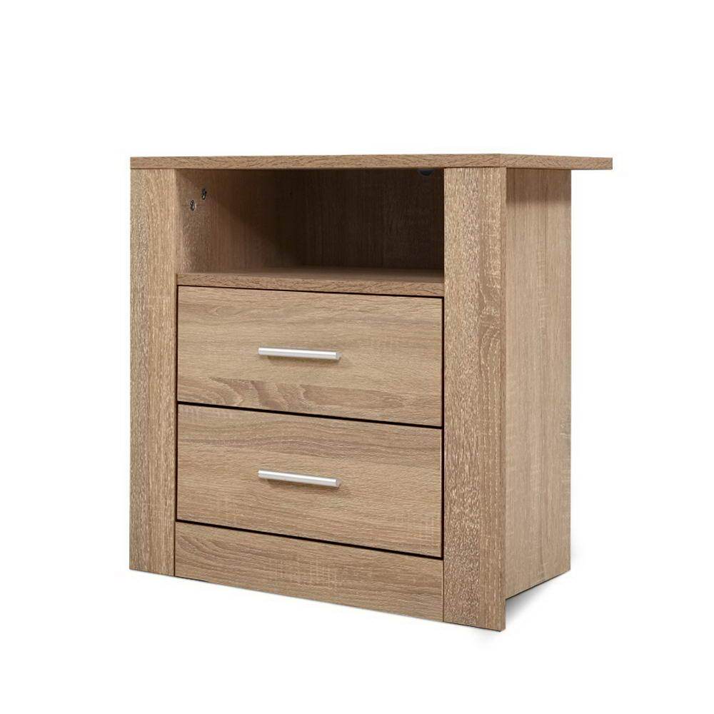 Oak Bedside Table with Drawers - Storage Cabinet, Nightstand, End Table for Bedroom, Living Room & Office Organization