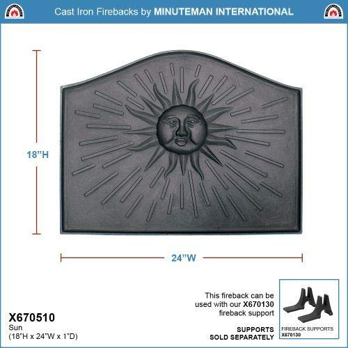 Sun Cast Iron Fireback - Black Fireplace Back Panel for Heat Protection & Decoration | Perfect for Indoor & Outdoor Fireplaces, Wood Stoves, and Hearths