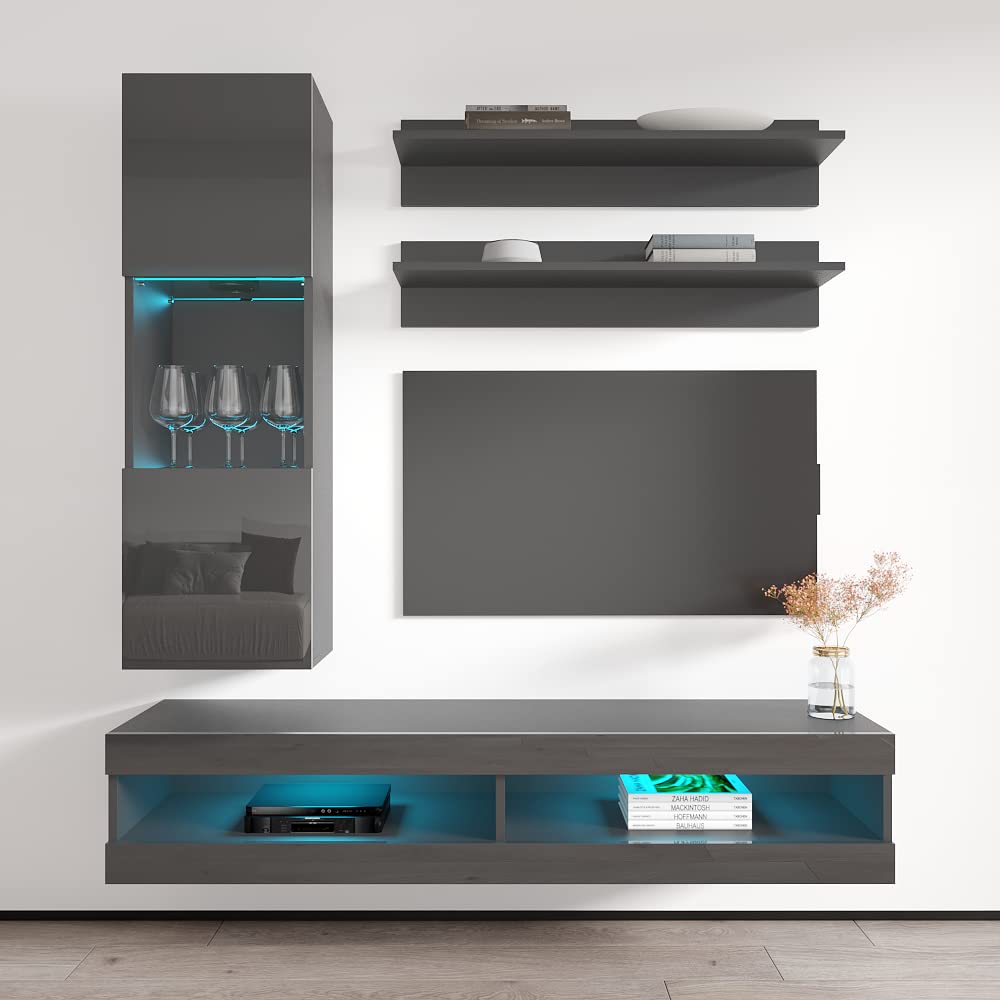 Modern Floating TV Stand with Storage & LED Lights - Wall-Mounted Entertainment Center for Bedroom & Living Room - 34