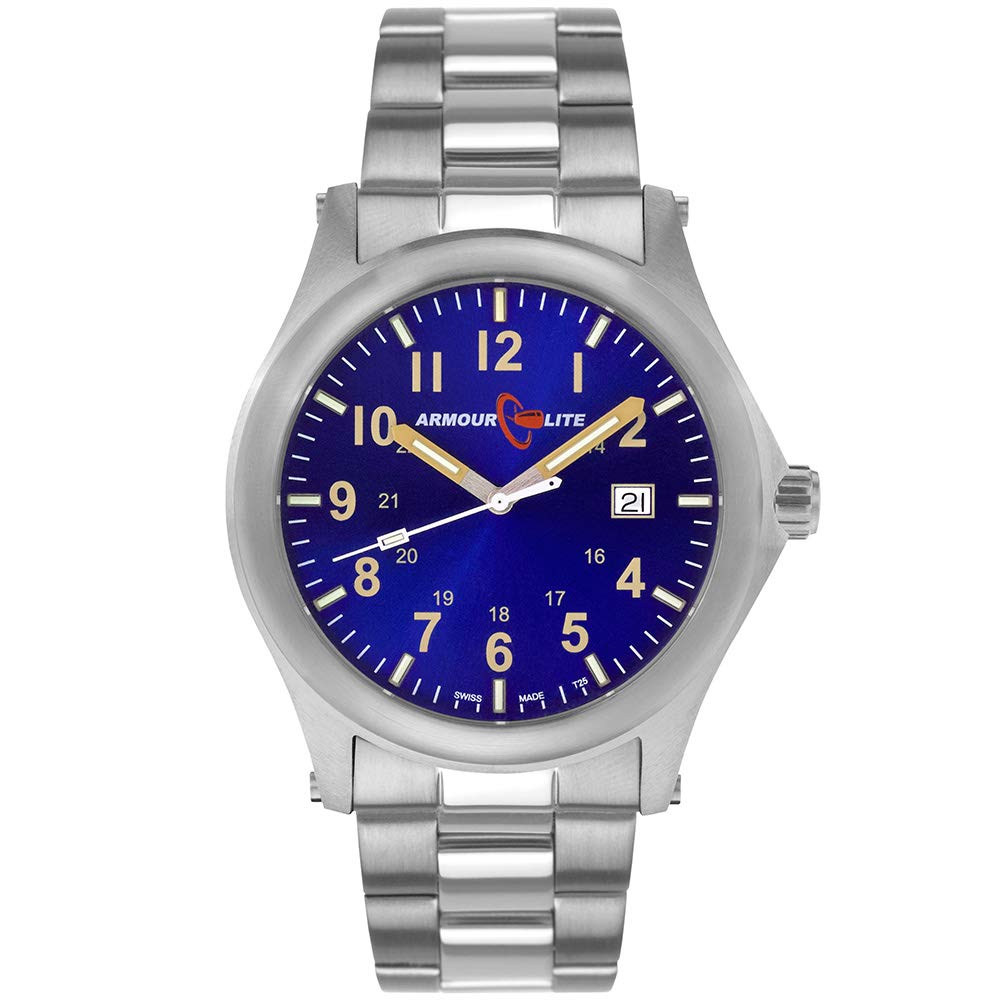 ArmourLite Field Series Tritium Men's Watch - 42mm Blue Dial Military Tactical Watch with Shatterproof Armourglass - Perfect for Outdoor Adventures, Hiking, and Everyday Wear