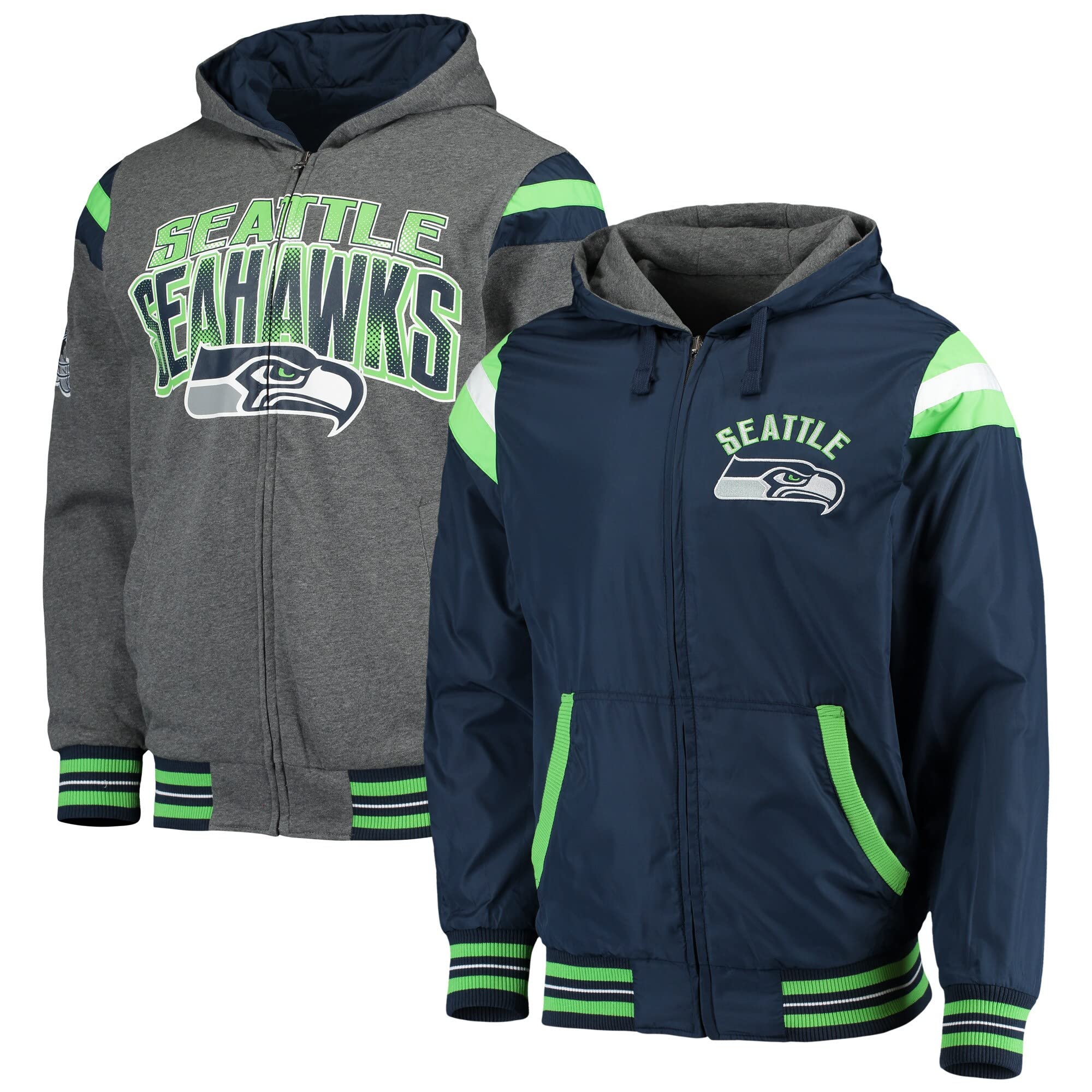 G-III Sports Men's NFL Fast Pace Reversible Full-Zip Jacket - Lightweight Football Outerwear for Game Day & Casual Wear - Perfect for Fans, Tailgating & Outdoor Activities