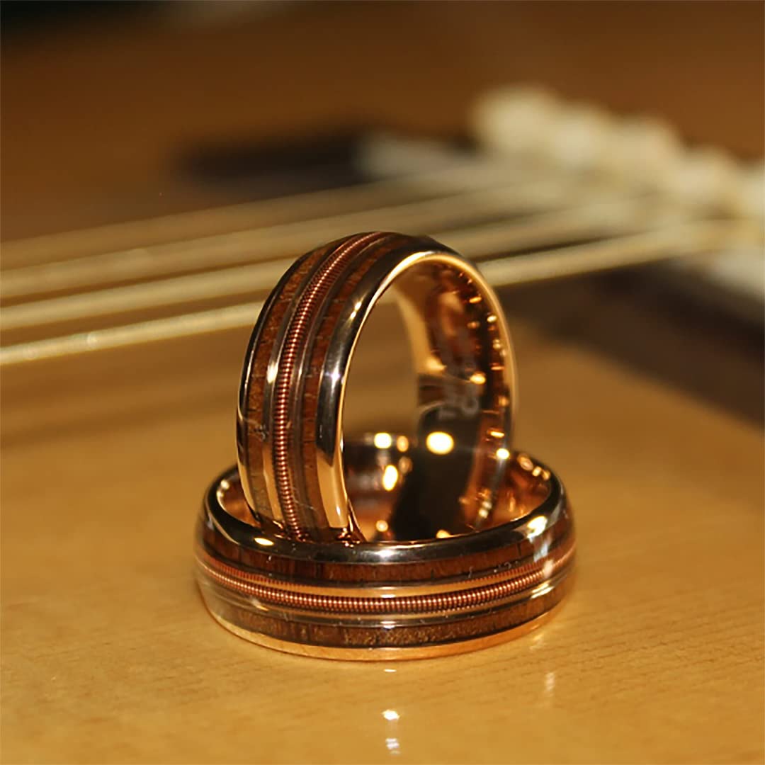 Men's Guitar String Wedding Ring - Hawaiian Koa Rose Gold Tungsten Band for Guitarists & Musicians | 8mm Comfort Fit Wedding Band | Perfect Gift for Musicians, Engagements & Anniversaries - Rock Your Love Story