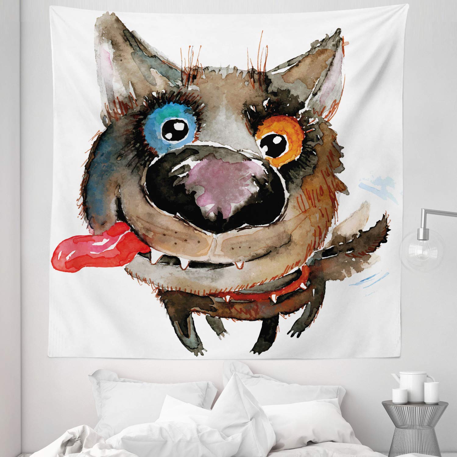 Ambesonne Dog Tapestry Queen Size - Funny Puppy Wall Hanging for Bedroom Decor