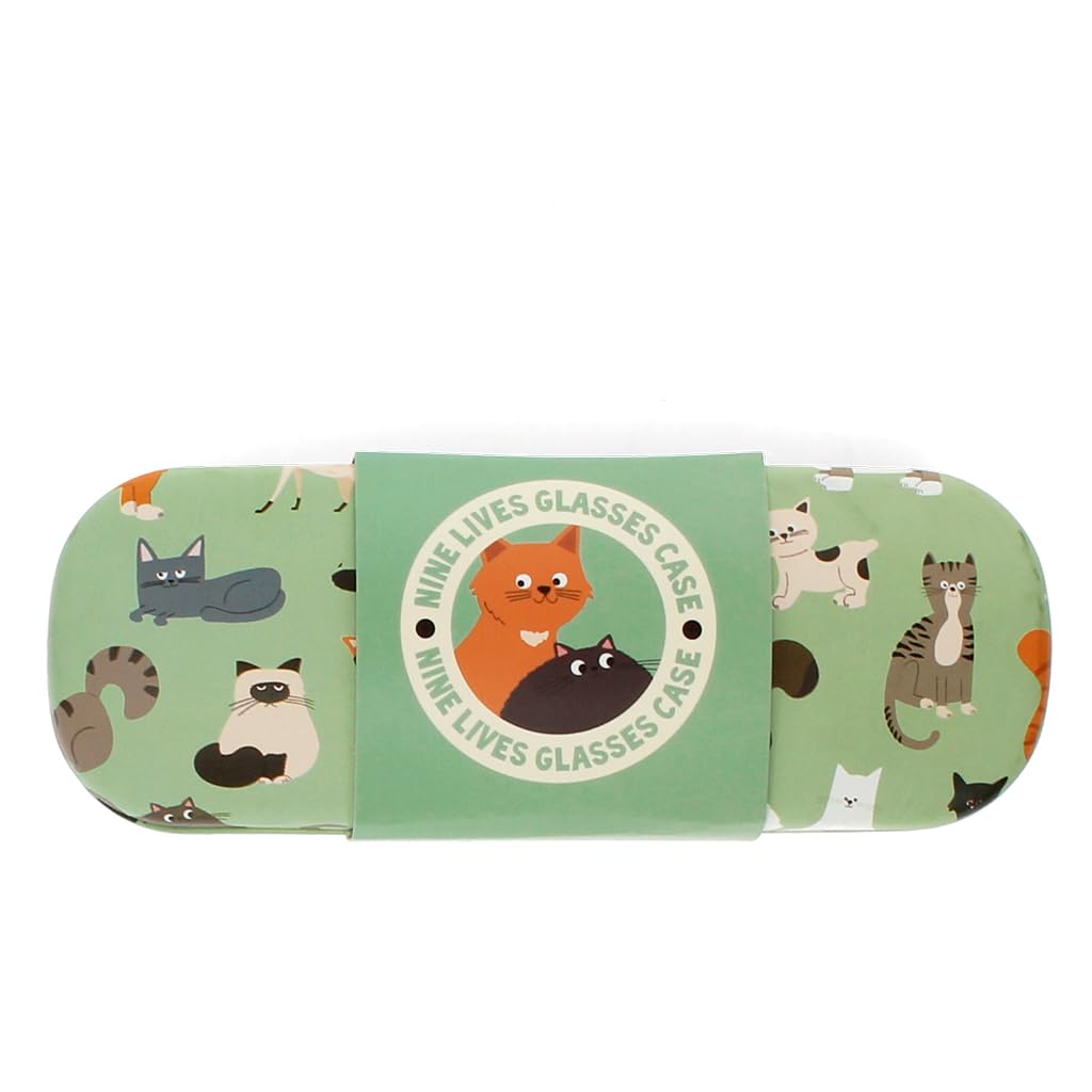 Rex London Cats Hardshell Glasses Case with Cleaning Cloth - Stylish Protective Eyewear Storage for Travel, Home & Office Use