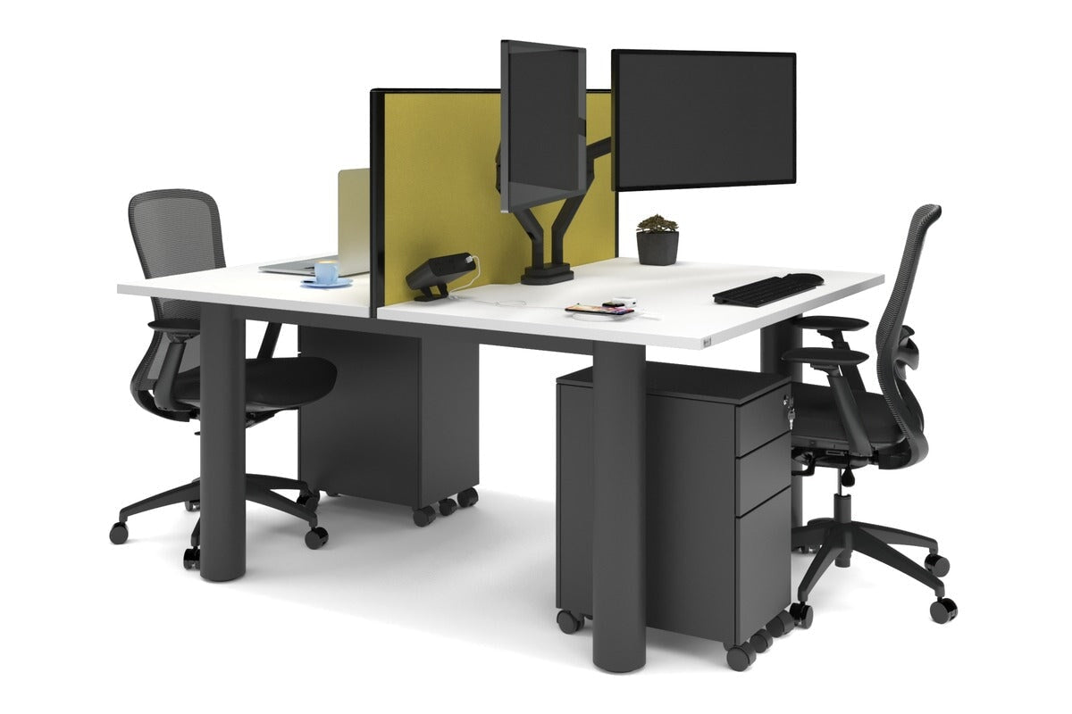 Quadro Cylinder Leg 2-Person Office Workstation Desk - 1600L x 800W with Cable Management Scallop - Perfect for Collaborative Workspaces & Modern Offices
