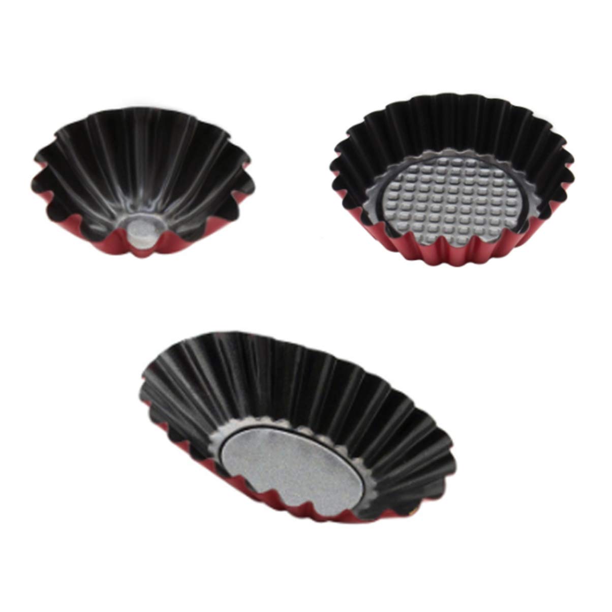 3-Piece Cabilock Reusable Non-Stick Metal Baking Cups - Egg Tart Molds, Cupcake & Muffin Pans for Home Kitchen (Black & Red) | Perfect for Baking Cookies, Tarts & Pastries
