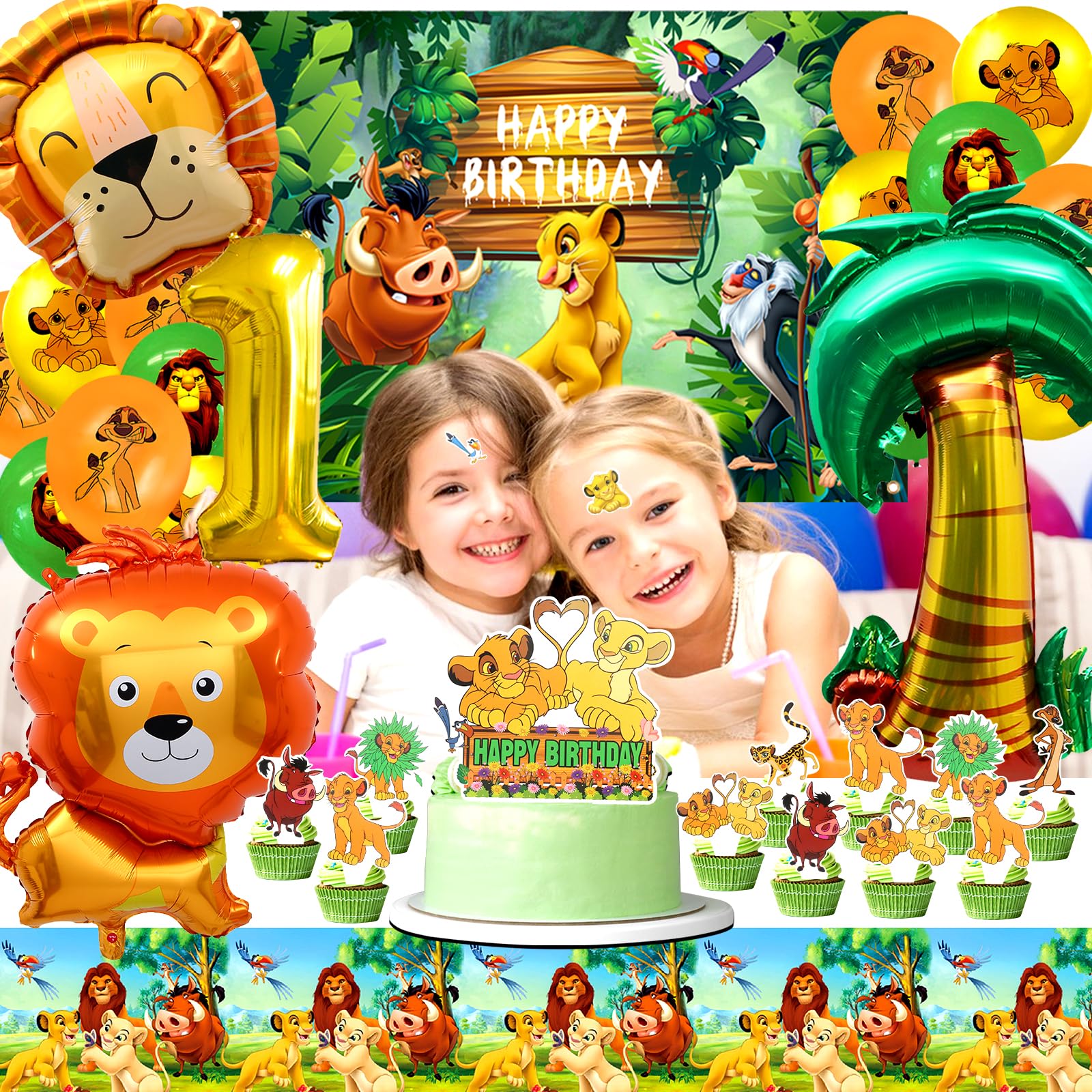 1st Birthday Lion Theme Party Decorations Set - Balloons, Tablecloth, Birthday Flag for Baby Boy & Girl - Perfect for Kids' Birthday Parties, Baby Showers & Themed Celebrations