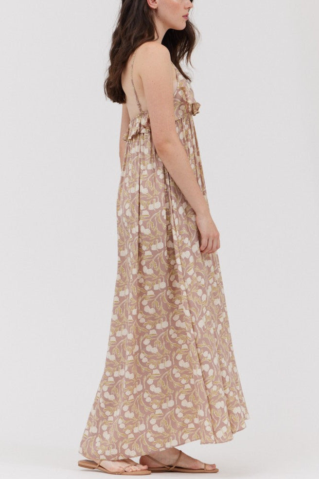 Elegant Ruffle Midi Dress in Lavender Fog | Flowy Summer Dress for Women | Perfect for Weddings, Parties & Date Nights