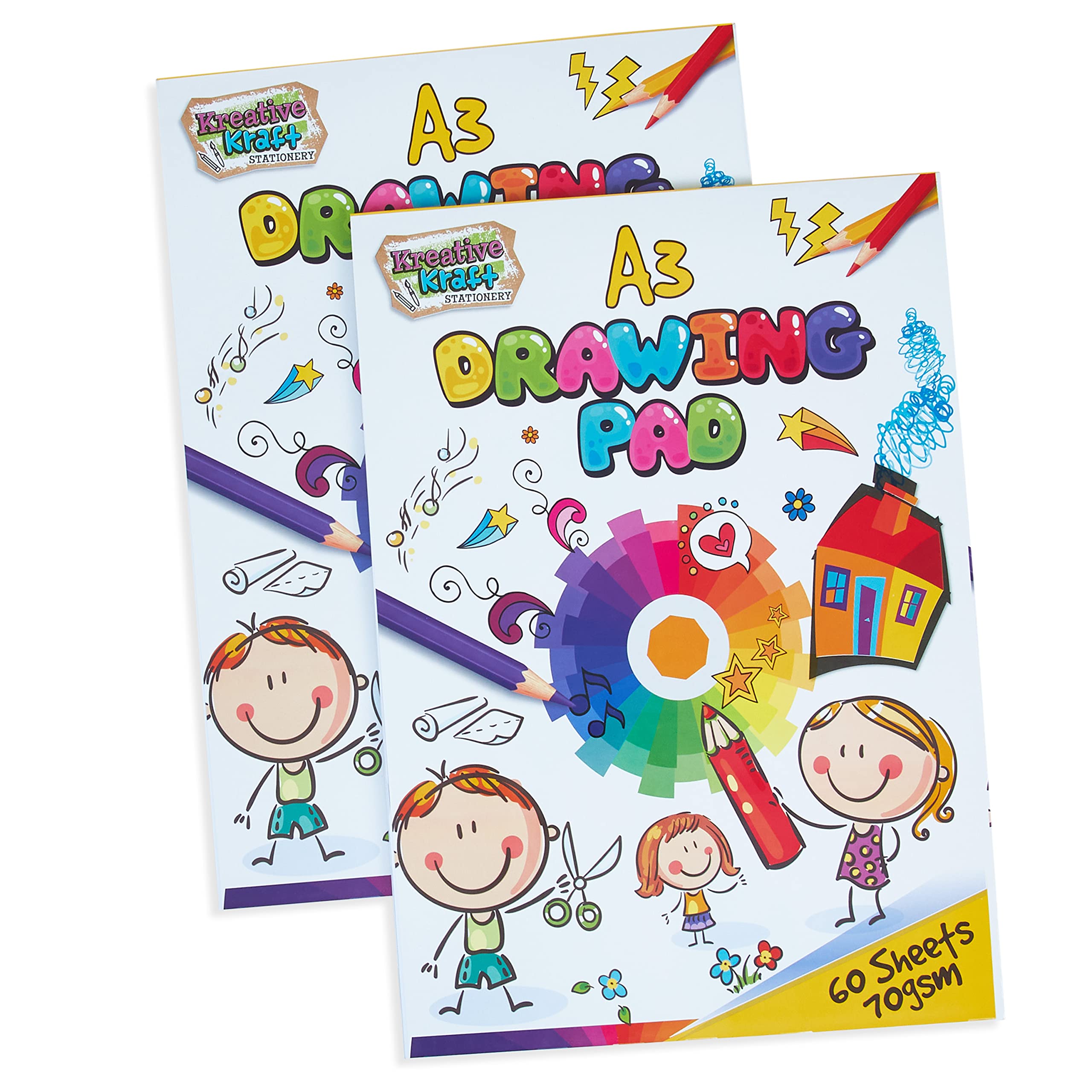 KreativeKraft A3 Sketchbook for Kids - 70gsm Drawing Pad, Pack of 2 | Perfect for Art Class, School Projects & Creative Drawing at Home
