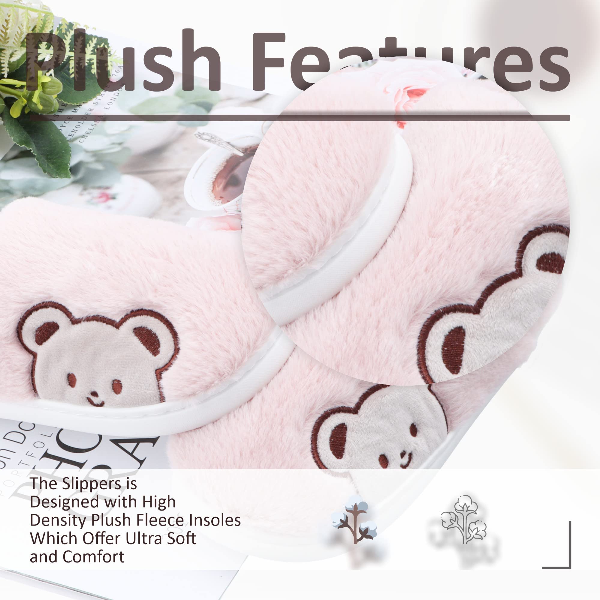 LY4U Women's Memory Foam Slippers - Soft Fluffy Slip-On House Shoes with Anti-Slip Sole, Lightweight & Breathable Indoor Footwear for Home, Lounge & Relaxation