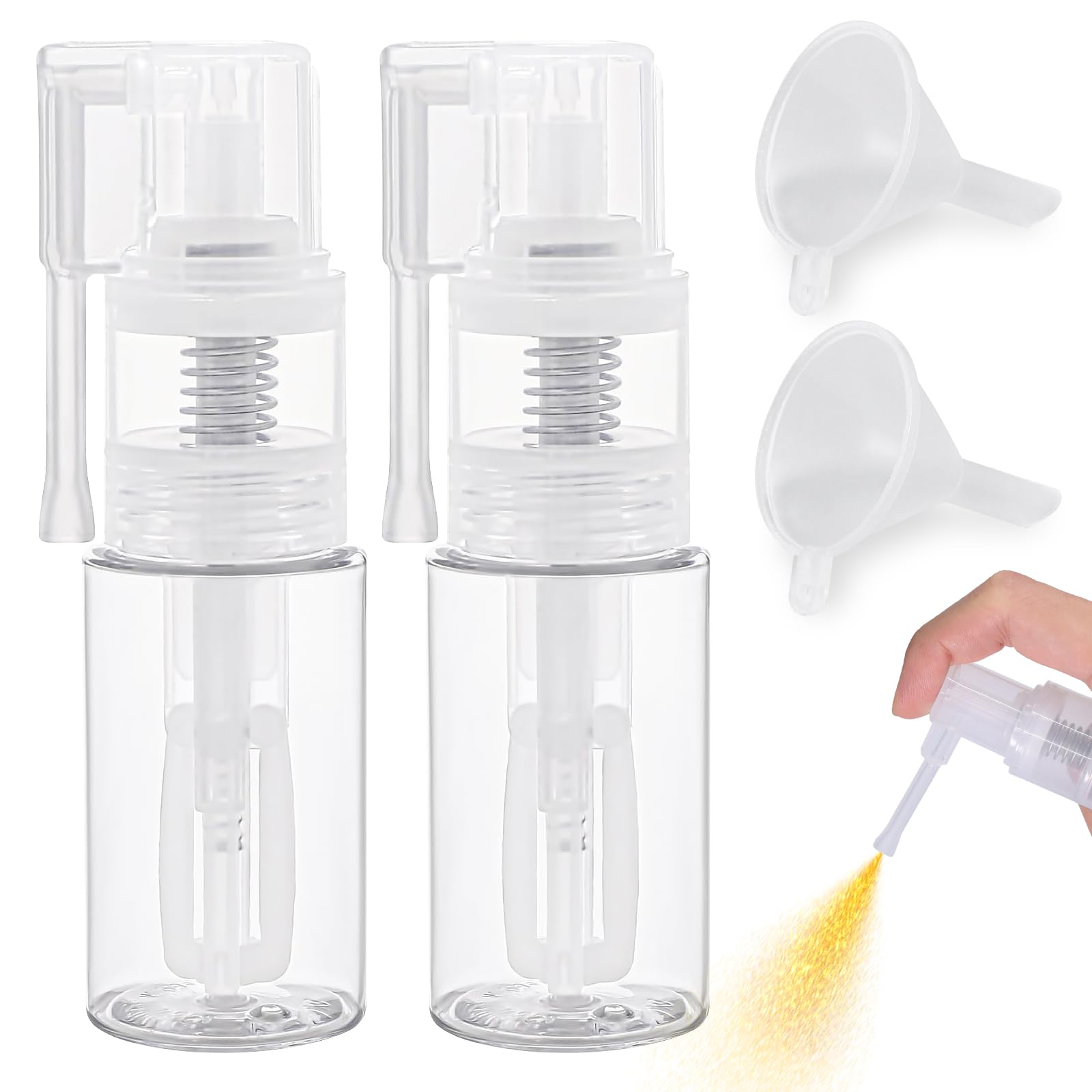 Matio 2-Pack Glitter Spray Bottles with Funnels - 35ml Clear Plastic Pump Sprayer for Cake Decorating, Card Making, Floral Arrangement & Scrapbooking | Multi-Purpose Edible Glue Spray for DIY Crafts & Baking Projects
