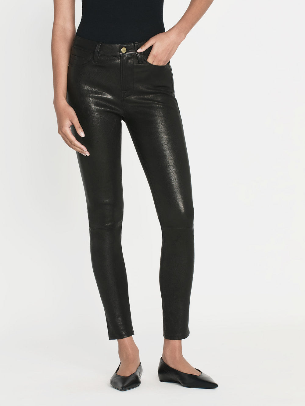 Leather High Waist Skinny Jeans - Washed Black for Women | Perfect for Casual Wear, Night Out & Office Outfits