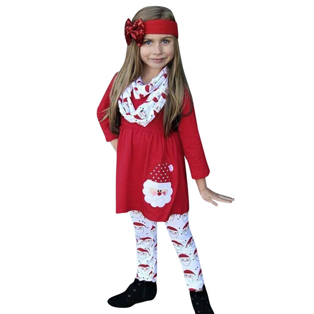 Baby Girls 3-Piece Christmas Dress Set with Santa Claus Leggings & Headband - Red Holiday Outfit for Parties, Photos & Family Gatherings