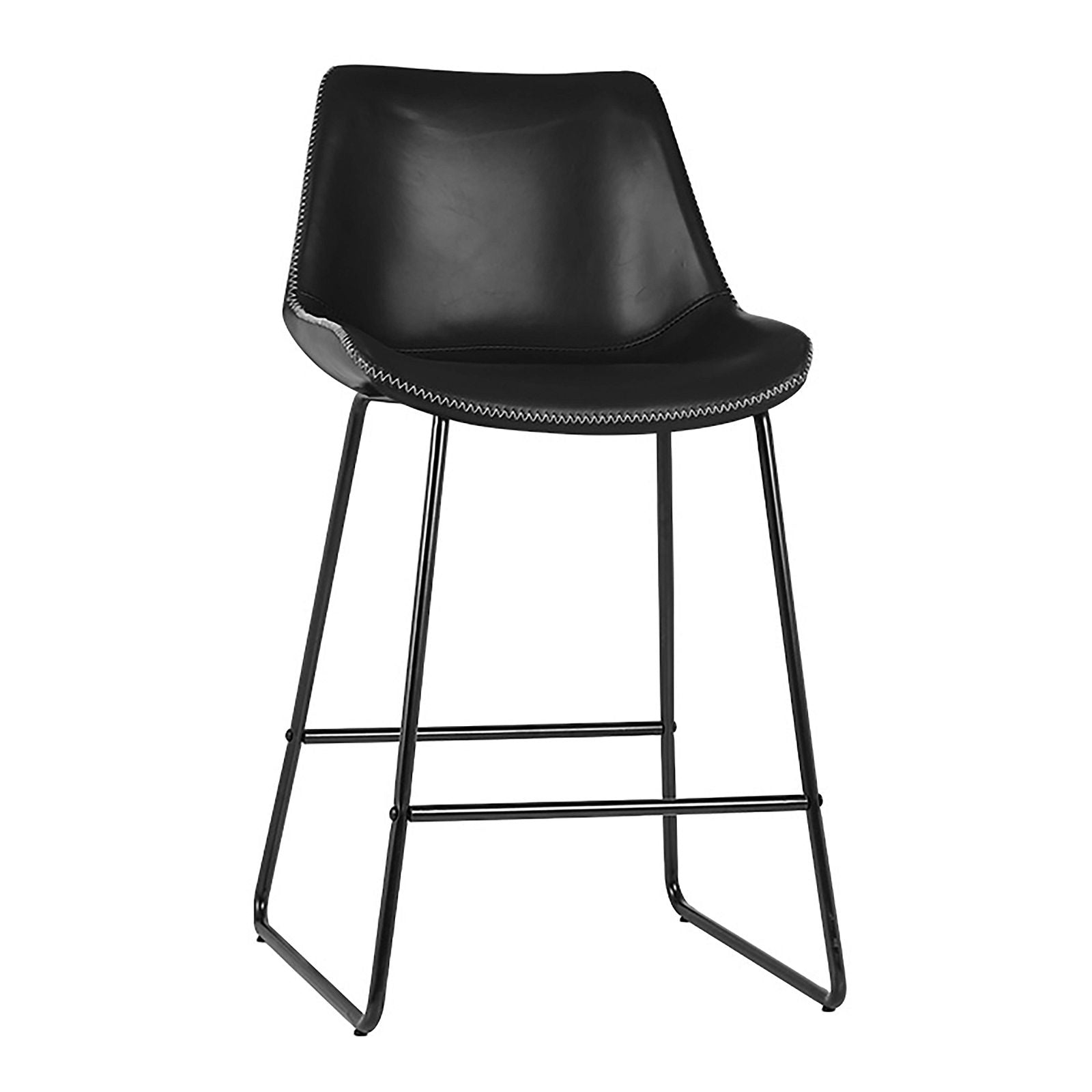 2 Black Leather & Metal Bar Stools for Kitchen Counter - Modern Dining & Breakfast Nook Seating