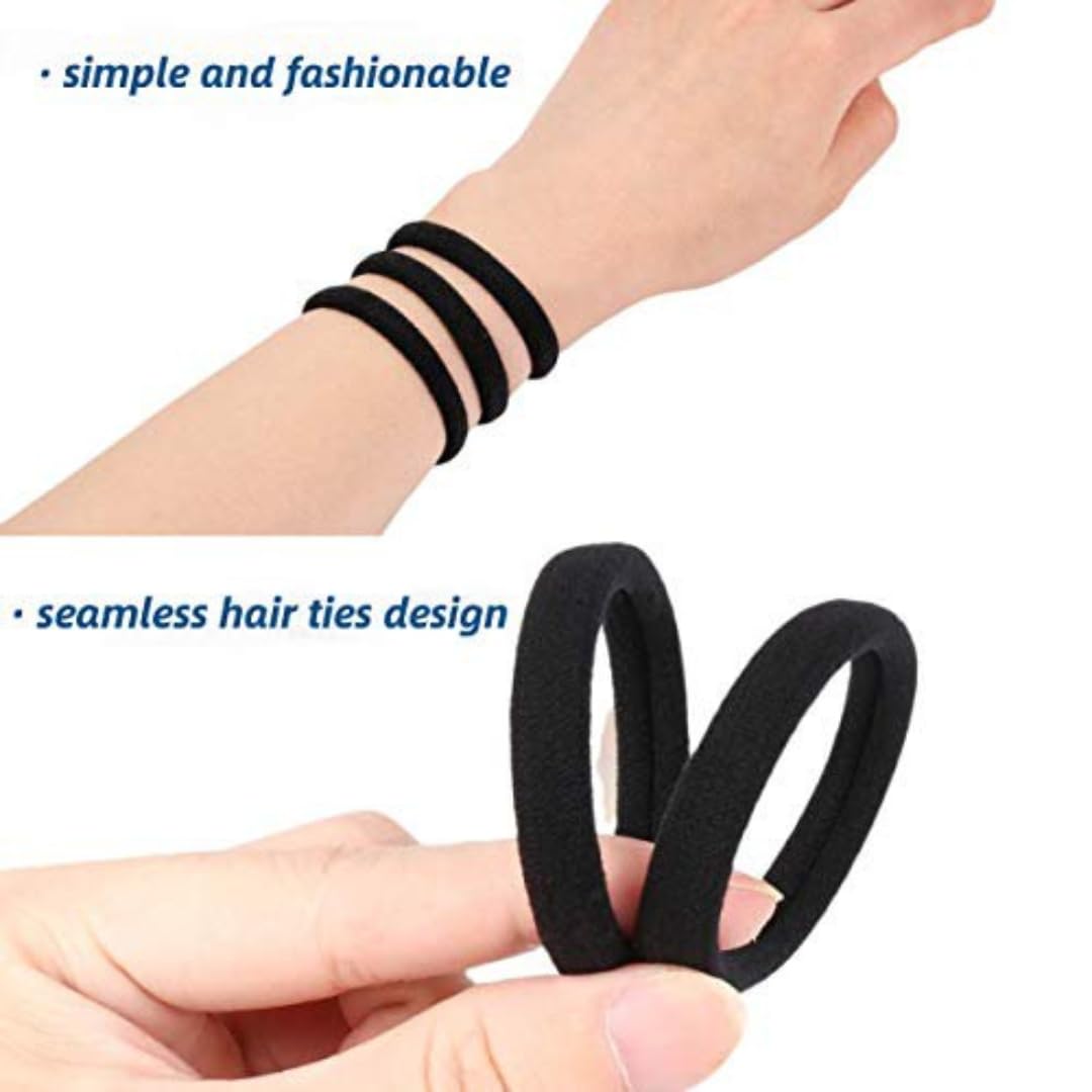 Premium 30-Pack Black Seamless Elastic Hair Ties for Women & Girls - Gentle No-Damage Cotton Ponytail Holders for Thick, Heavy & Curly Hair - Perfect for Workouts, Office, School & Everyday Hairstyles