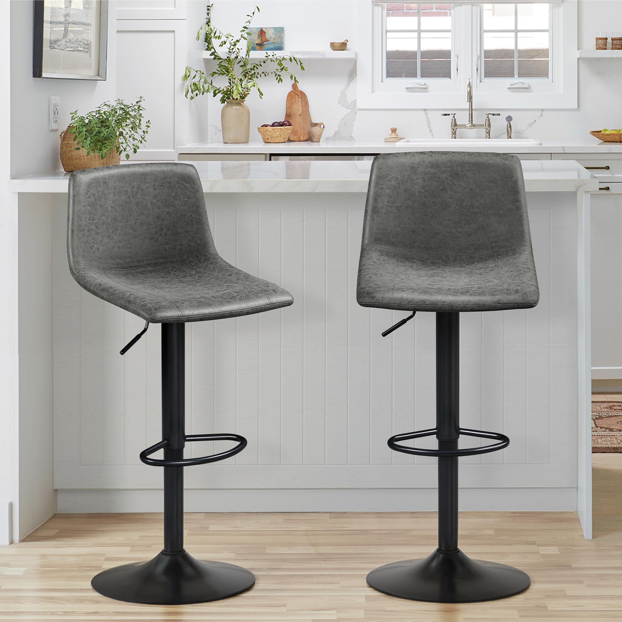Yaheetech 4-Pack Adjustable Swivel Bar Stools with Backrest & Footrest - PU Leather Counter Height Bar Chairs for Kitchen Island, Home Bar, Dining Room - Perfect for Entertaining & Small Spaces (Gray)
