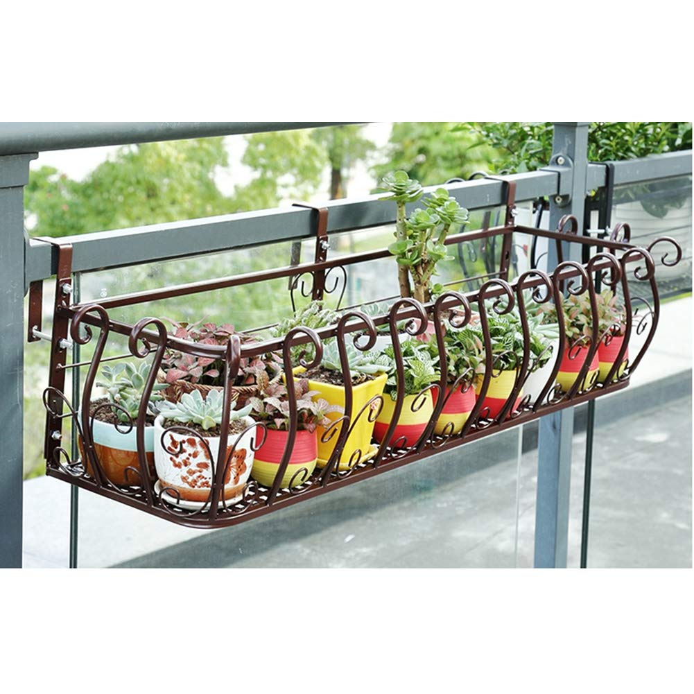 GZHENH Iron Hanging Shelf Basket with Hooks - Balcony Flower Pot Holder, Railing Shelf, Window Decoration - Metal Plant Stand for Indoor/Outdoor Use - 3 Colors & 4 Sizes (Copper, 100x28x22cm) - Perfect for Small Space Gardening, Home Decor, and Organizing Kitchen Utensils