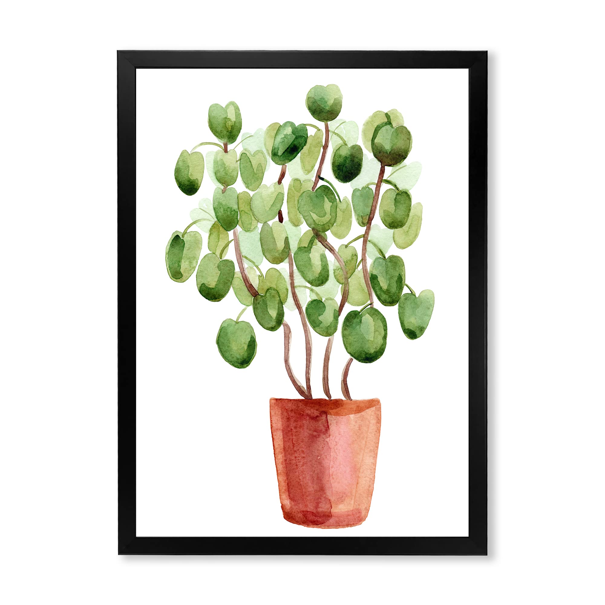 Chinese Money Plant in Ceramic Pot - Traditional Framed Wall Art Decor for Home & Office | Perfect for Living Room, Bedroom, or Gift