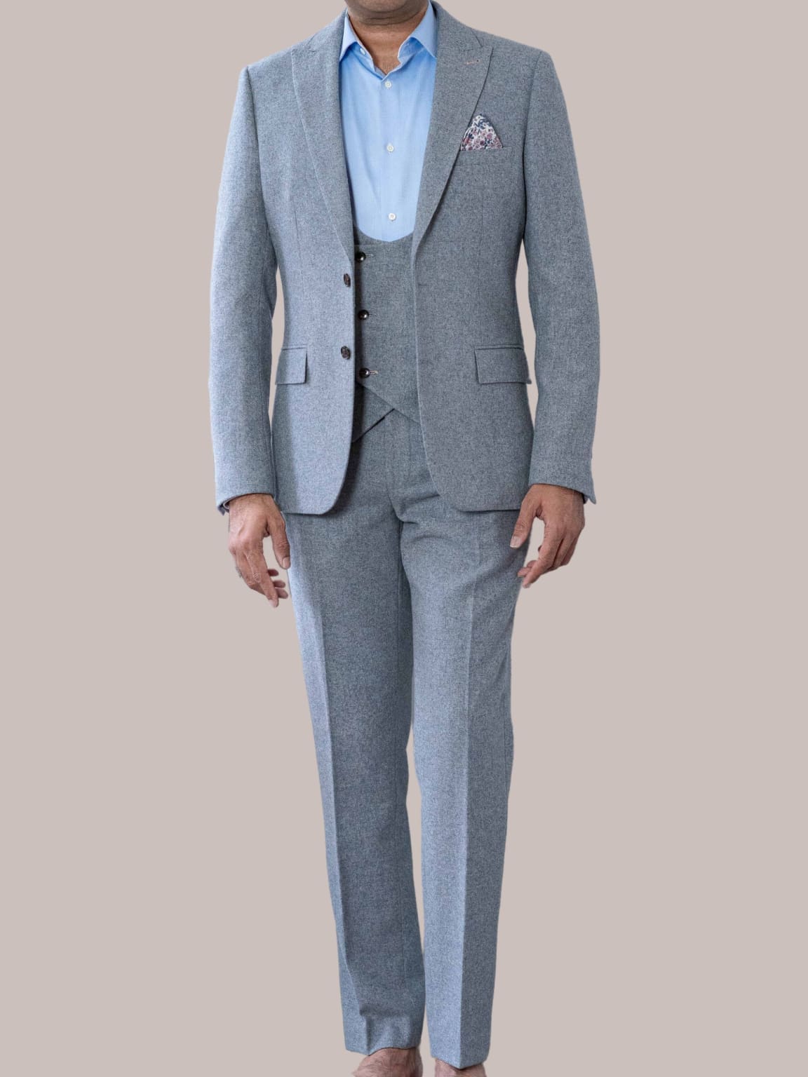 Harry Brown Ralph Grey Flannel 3 Piece Suit for Men - Premium Wool Blend Business Formal Wear - Perfect for Weddings, Office Meetings & Special Occasions