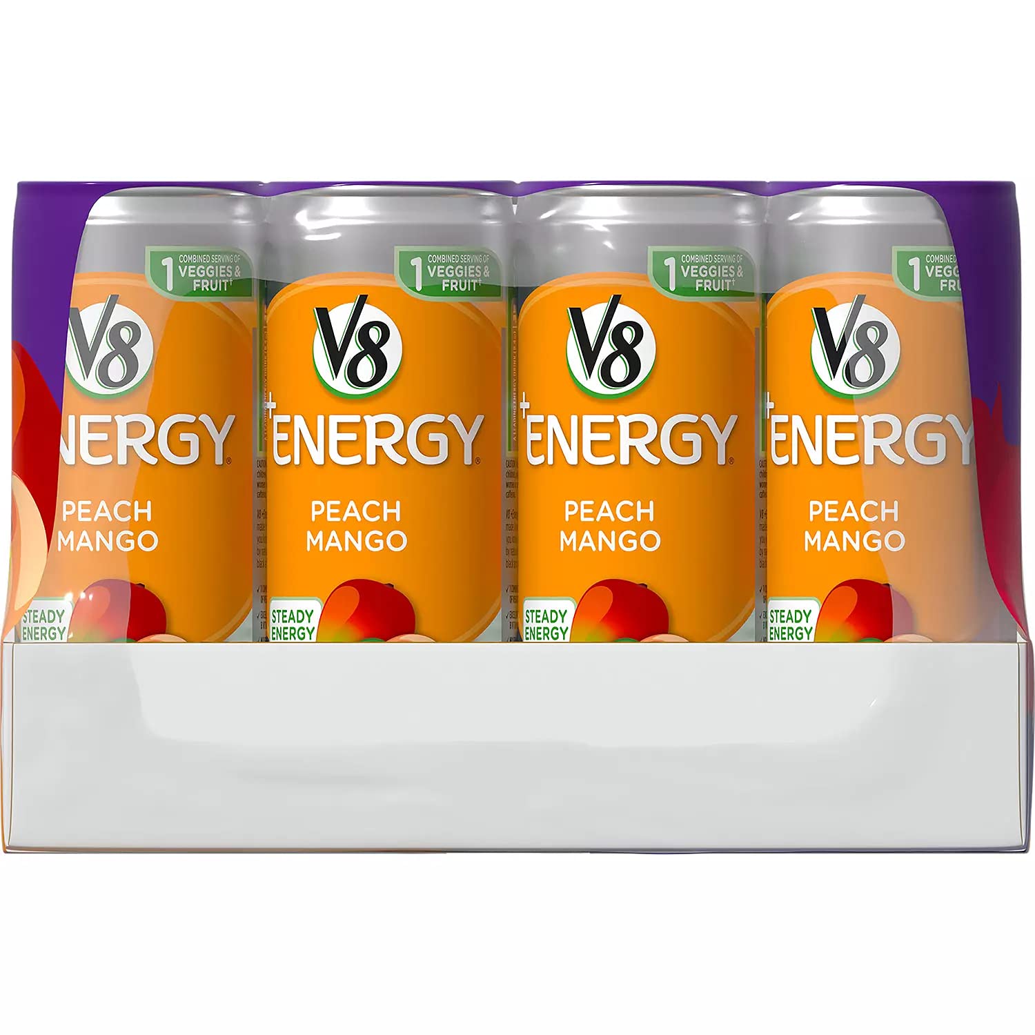 V8 +Energy Variety Pack - 3 Boxes (8oz, 24pk Each) | Pomegranate Blueberry & Peach Mango Flavored Energy Drinks | Natural Boost for Workouts, Office & Outdoor Activities | Supports Donate a Meal Program