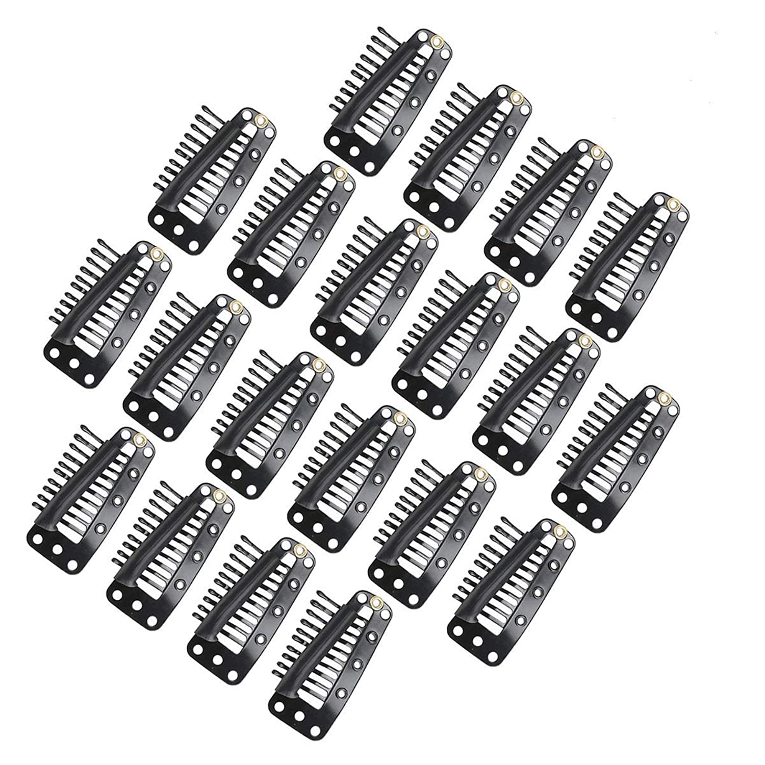 Tinksky 20pcs 10-Teeth Snap-Comb Wig Clips with Rubber for Hair Extensions (Black) - Secure Hairpieces & Weaves for Daily Styling & Cosplay