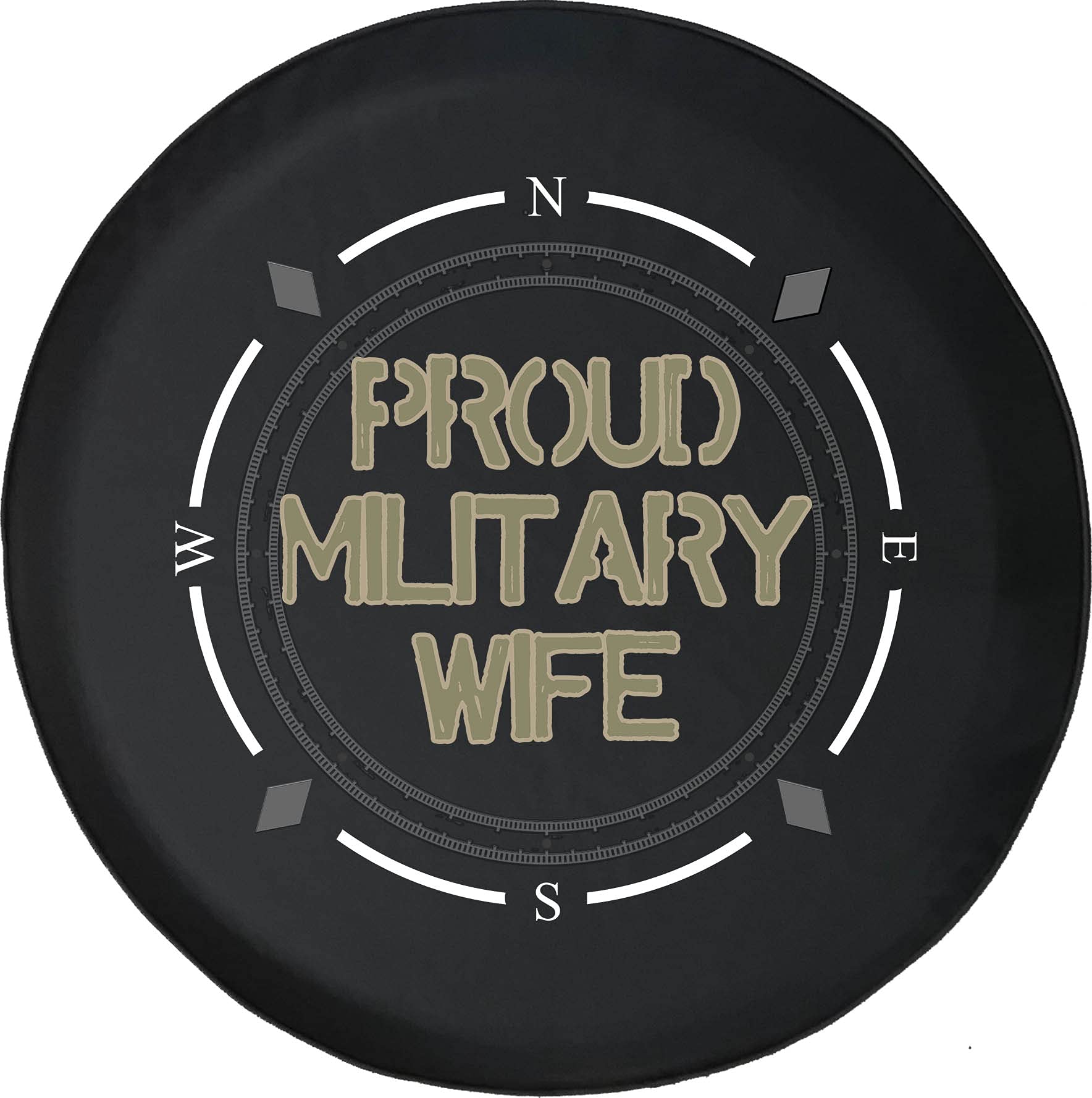 Proud Military Wife Compass Spare Tire Cover - Durable SUV, Trailer & RV Wheel Accessories for Outdoor Adventures & Road Trips