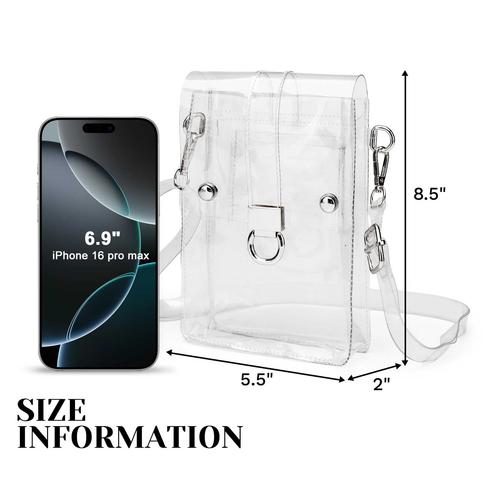 Women's Small Clear Clutch Purse - Crossbody Shoulder Bag with Phone Pocket | PVC Transparent Stadium Approved Handbag for Concerts, Festivals & Travel