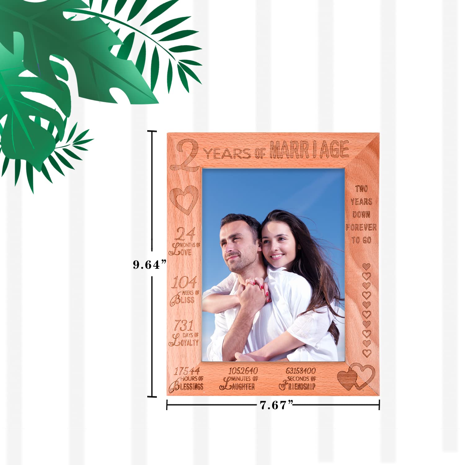 2nd Anniversary Wood Photo Frame - Engraved Wedding Picture Frame for Couples, Wife, Husband - Perfect 2 Year Marriage Gift for Her or Him - Ideal for Home Decor, Wedding Anniversaries & Romantic Keepsakes