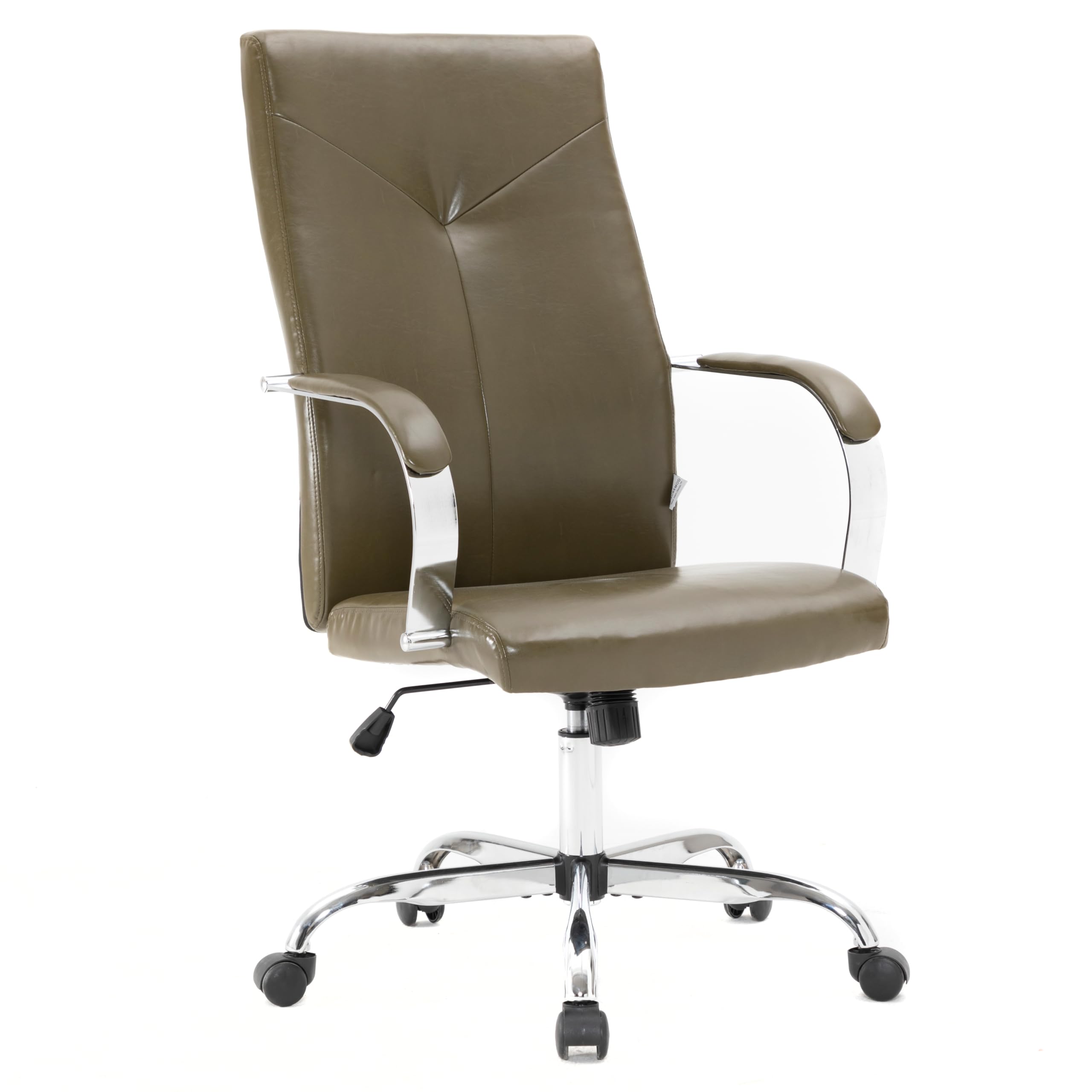 LeisureMod Sonora Modern High-Back Adjustable Office Chair - Genuine Leather, Height & Tilt Adjustment, 360° Swivel - Olive Green - Perfect for Conference Rooms & Home Offices