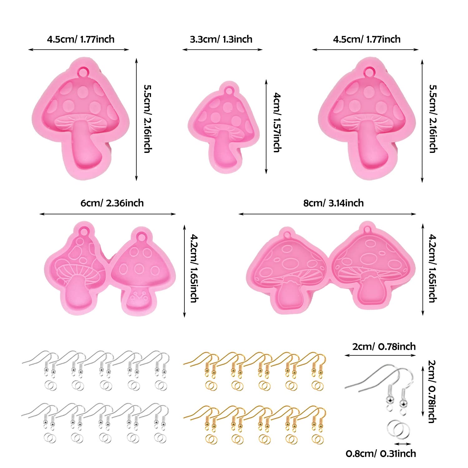 5PCS Mushroom Silicone Molds for Resin Jewelry Making - Epoxy Pendant Molds with Holes & Earring Hooks - DIY Craft Supplies for Necklaces, Earrings & Keychains (Perfect for Handmade Gifts & Boho Accessories)