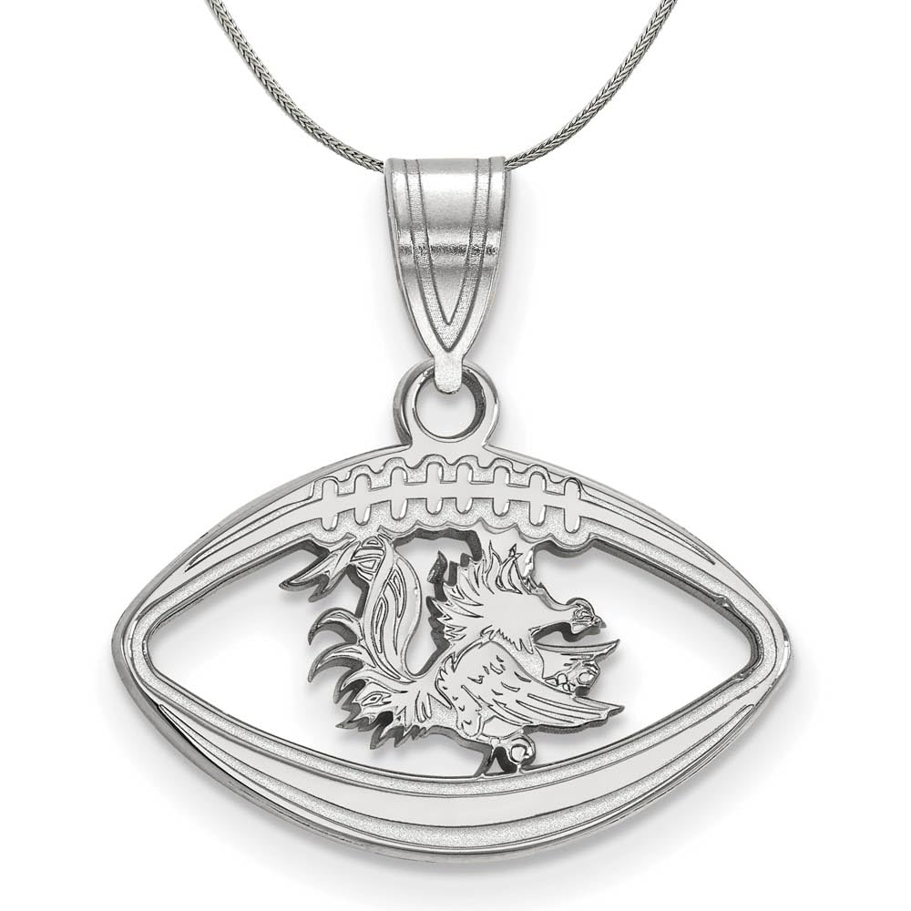 South Carolina Football Pendant Necklace - Sterling Silver Black Bow Charm for Game Day & Tailgating - Perfect Gift for Football Fans & Alumni