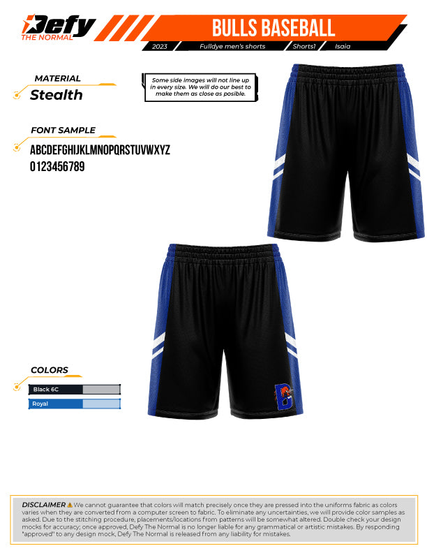 Bulls Baseball Black Full Dye Shorts - Men's Athletic Performance Shorts for Baseball, Gym & Casual Wear | Moisture-Wicking & Breathable Fabric