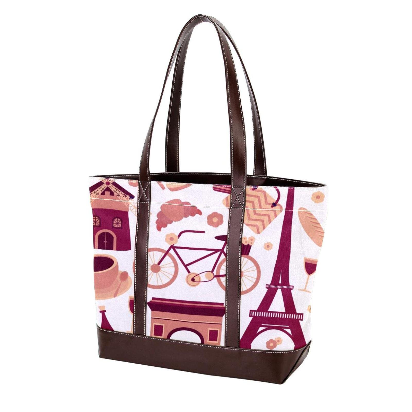 Paris Eiffel Tower Tote Bag for Women - Large Leather & Canvas Shoulder Bag with Top Handle, Hobo Satchel Purse | Perfect for Travel, Shopping & Everyday Use