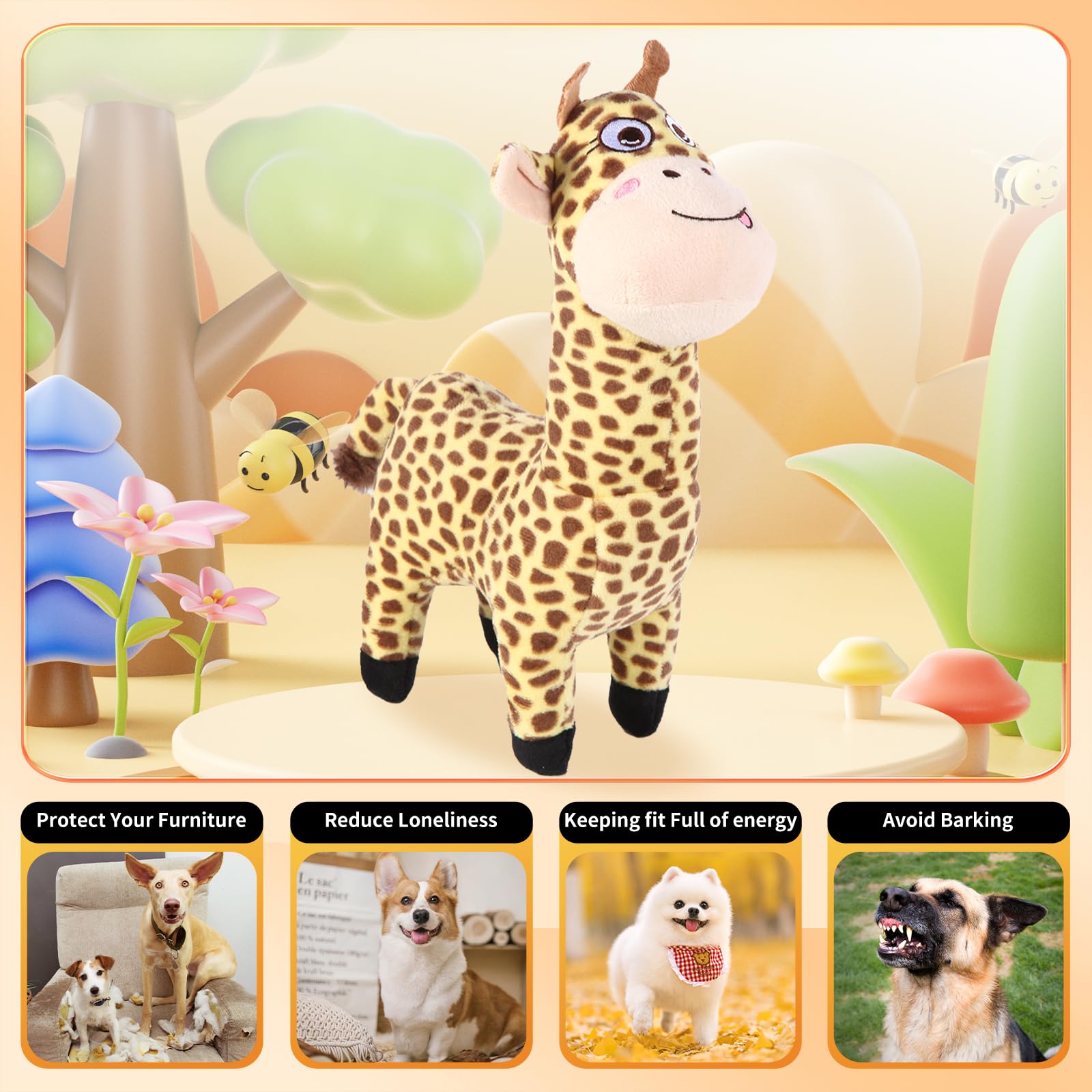 Durable Squeaky Dog Toy for Small, Medium & Large Dogs - Cute Giraffe Plush Chew Toy with Soft Fabric for Indoor Play | Perfect for Teething Puppies & Interactive Playtime