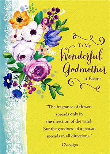 Designer Greetings Fragrance of Flowers Godmother Easter Card - Floral Blue & Yellow Background - Perfect for Easter Gifts, Godmother Appreciation & Spring Occasions
